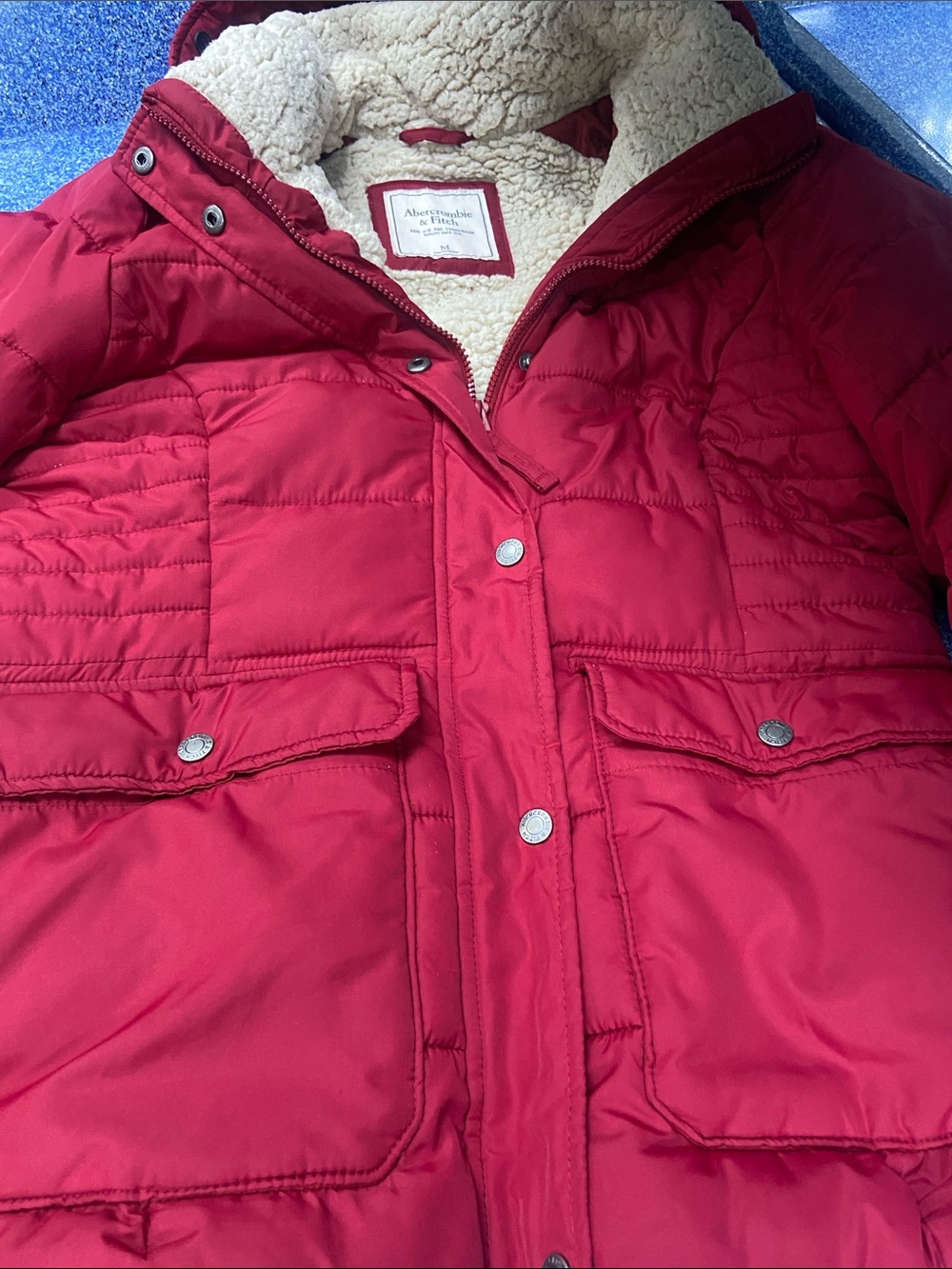 Abercrombie & Fitch Red Sherpa-Lined Puffer Coat
